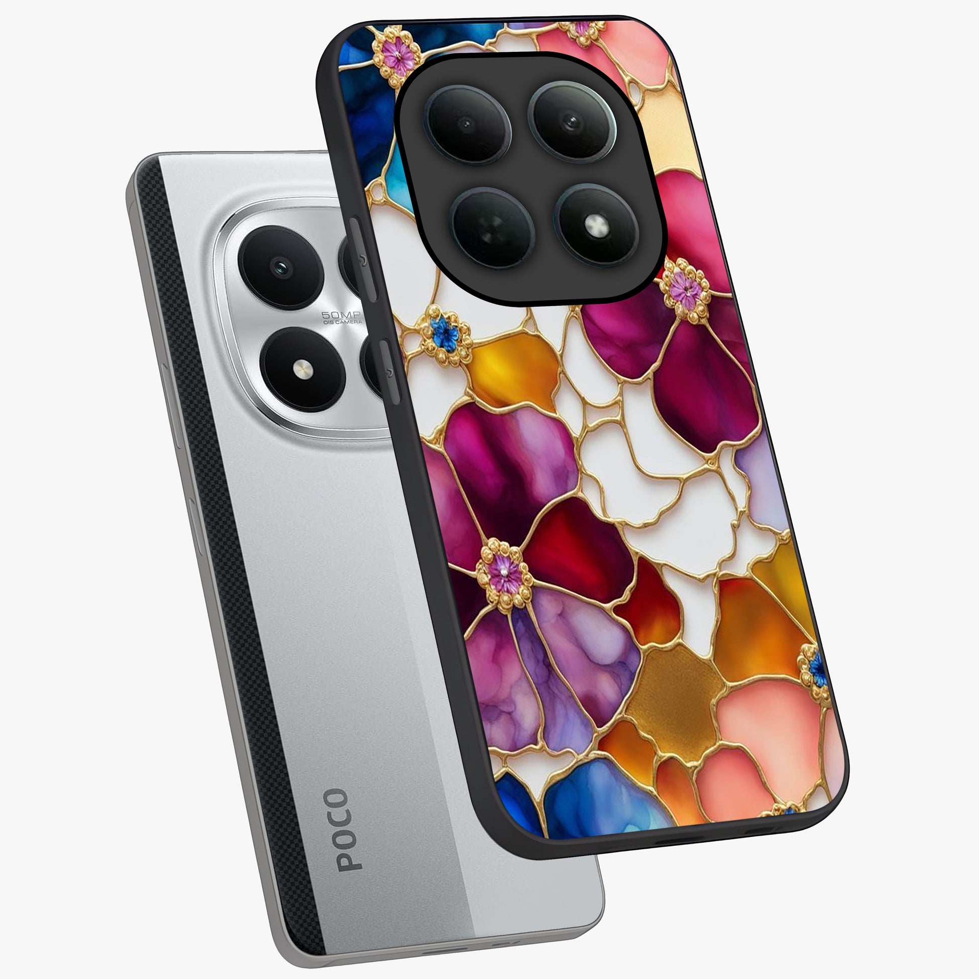 Marble Flower Pattern Glass Case displayed in angled mockup highlighting elegant marble floral design with modern aesthetic.