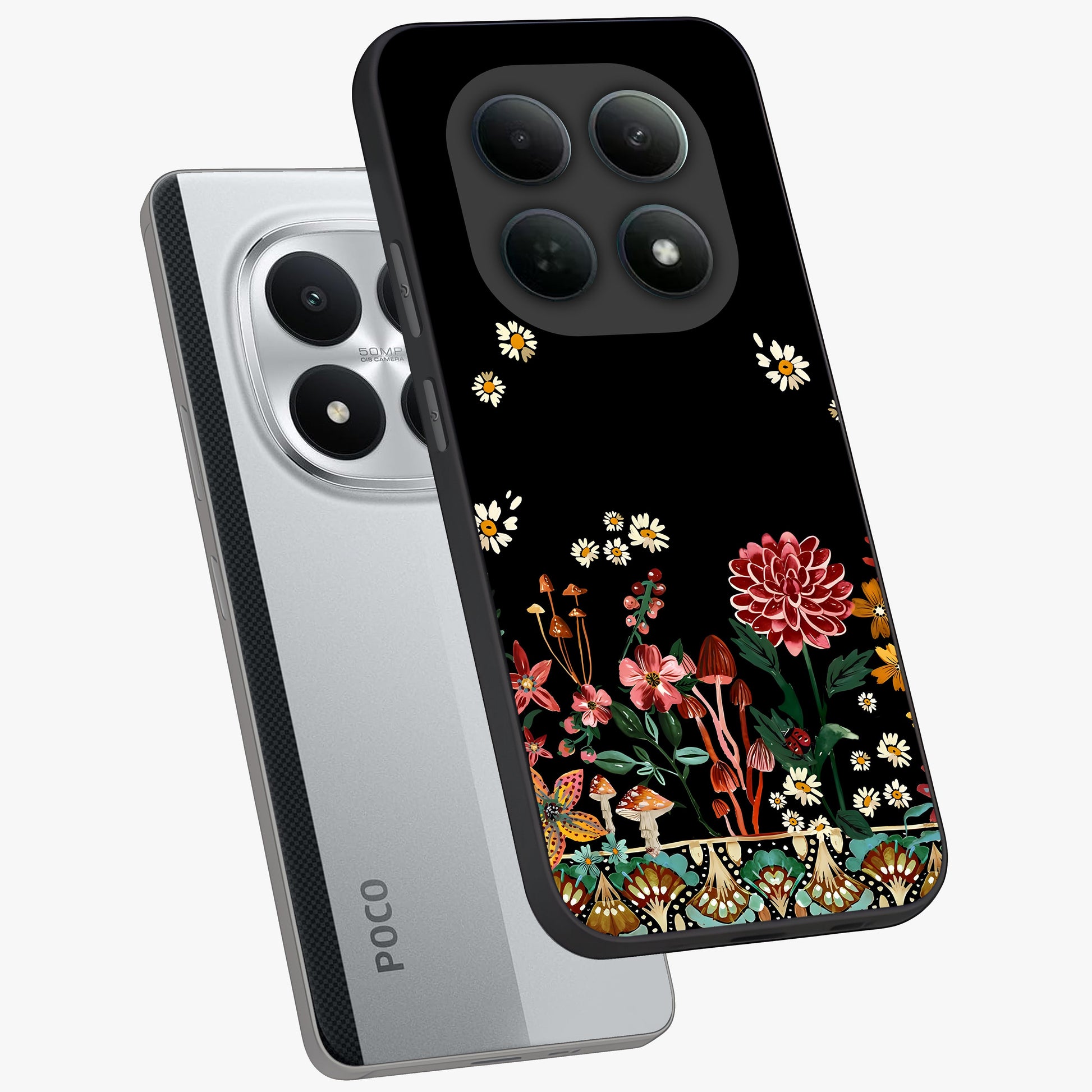 Midnight Bloom Pattern Glass Case displayed in angled mockup highlighting elegant flower design with midnight aesthetic style.