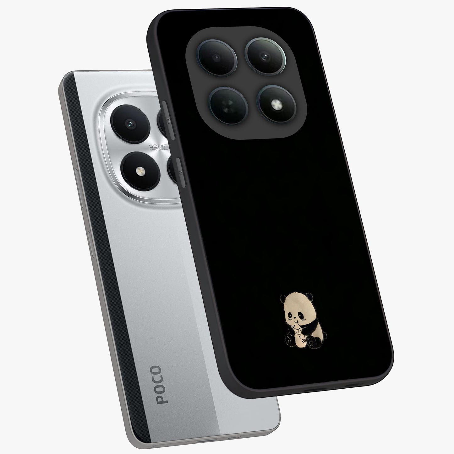 Midnight Panda Love Glass Case displayed in angled mockup highlighting adorable panda illustration with midnight aesthetic.