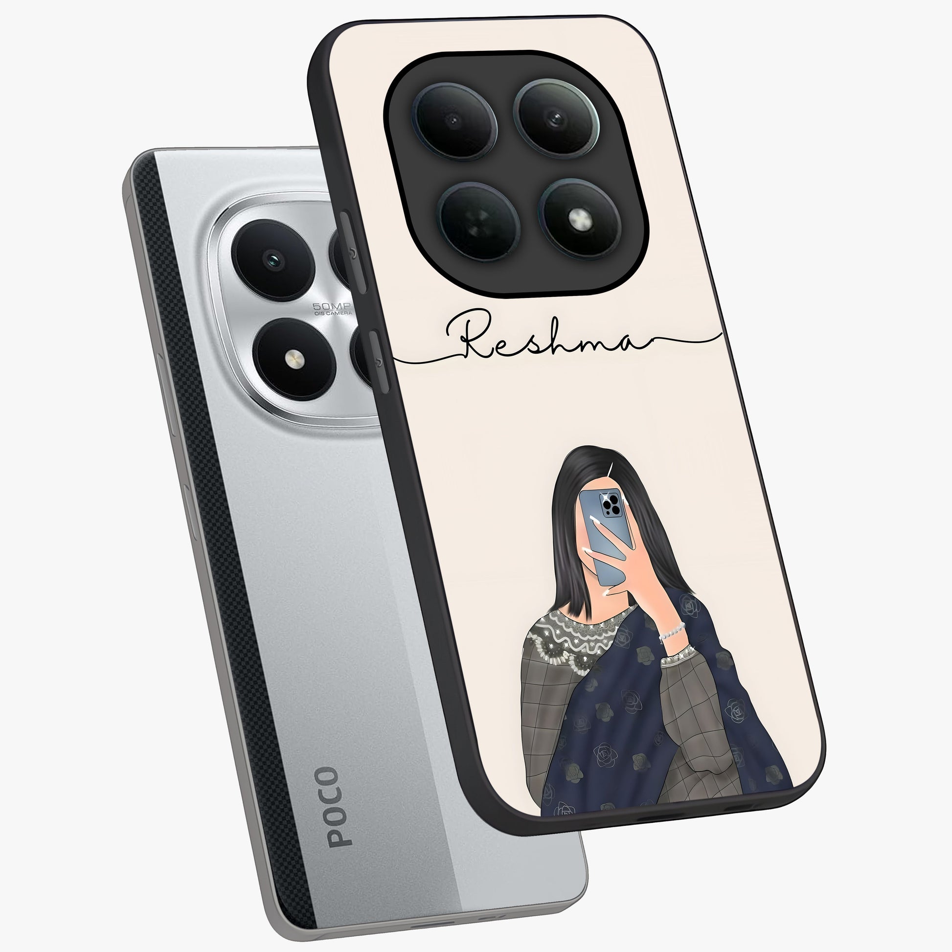 Mirror Mood Muse With Custom Name Glass Case displayed in angled mockup highlighting aesthetic mirror inspired design with custom name feature.