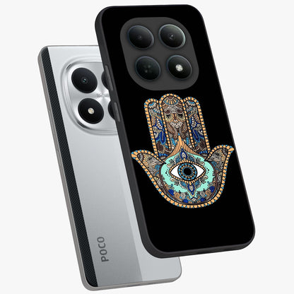 Mystic Hamsa Eye Glass Case displayed in angled mockup highlighting spiritual hamsa symbol with mystical aesthetic style.