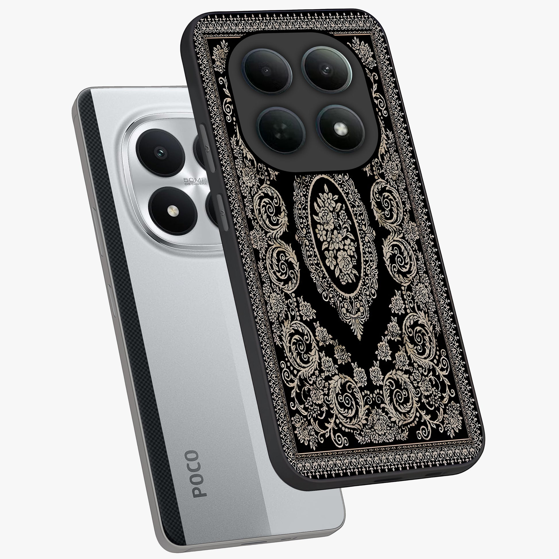 Noir Bloom Elegance Glass Case displayed in angled mockup highlighting refined flower design with stylish noir aesthetic.