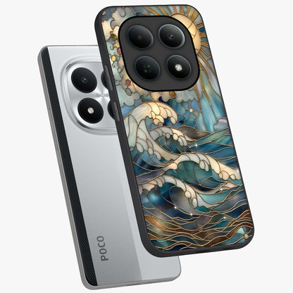 Oceanic Stained Printed Glass Case displayed in angled mockup highlighting colorful aquatic design with artistic aesthetic style.