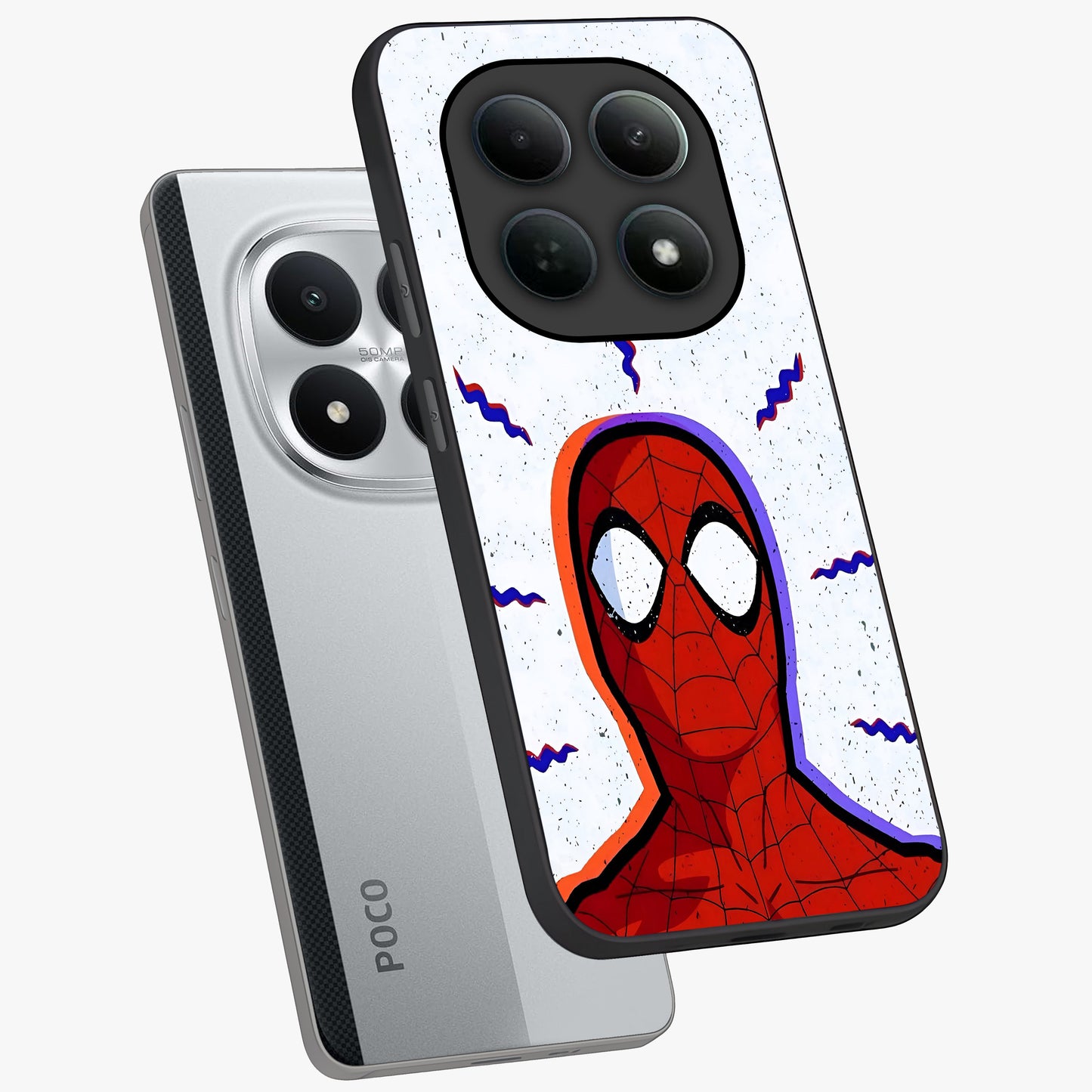 Omg Spiderman Glass Case displayed in angled mockup highlighting dynamic hero illustration with action comic aesthetic.