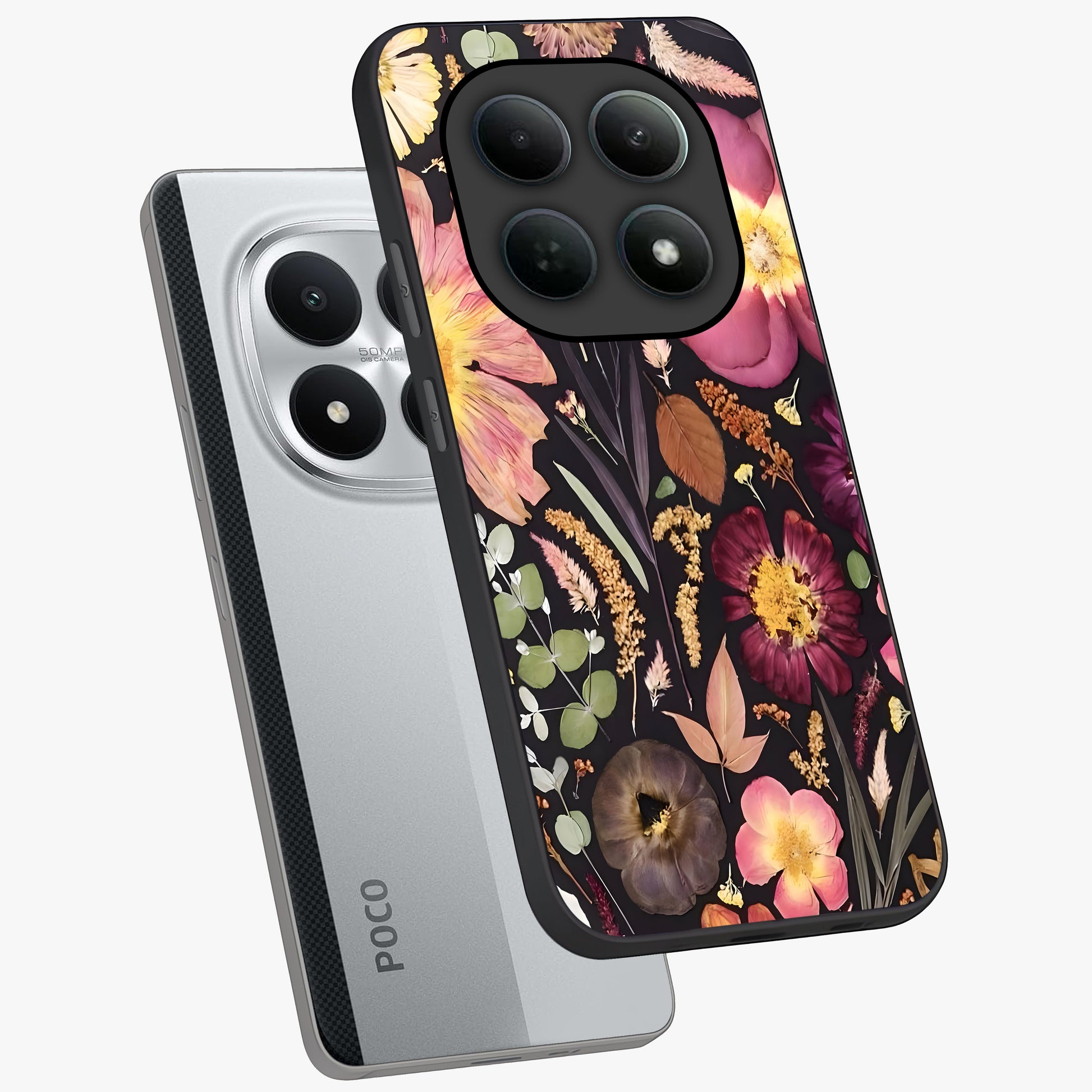 Petal Dream Tapestry Glass Case displayed in angled mockup highlighting decorative petal pattern with elegant botanical aesthetic.