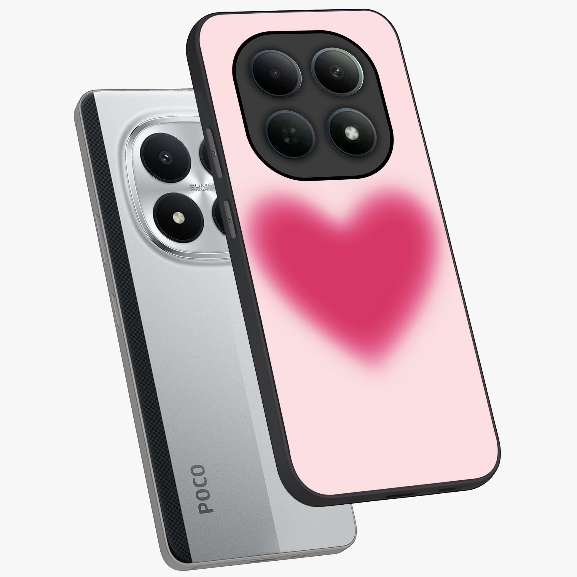 Pink Aura Heart Glass Case displayed in angled mockup highlighting vibrant pink heart design with dreamy aura aesthetic.
