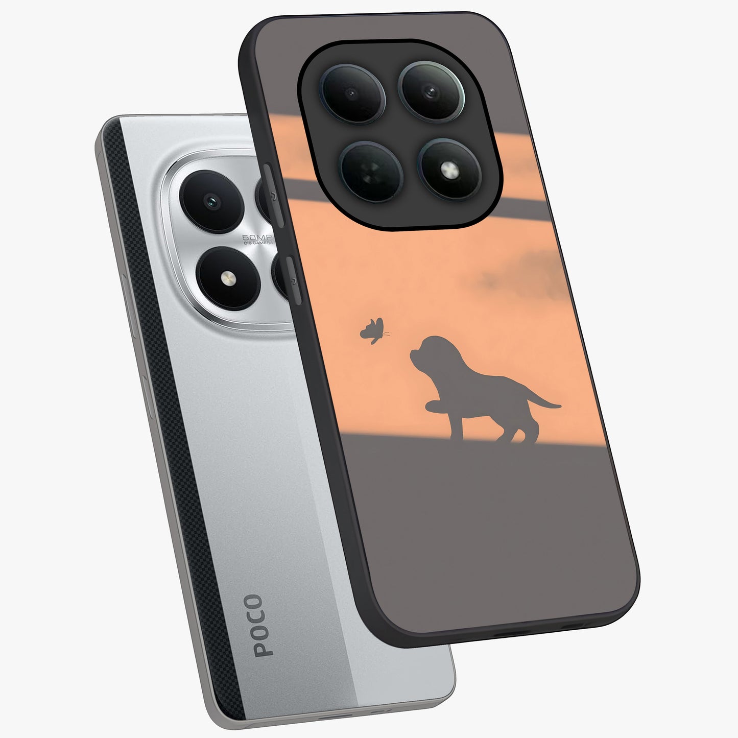 Puppy Shadow Art Glass Case displayed in angled mockup highlighting playful dog illustration with artistic shadow aesthetic.
