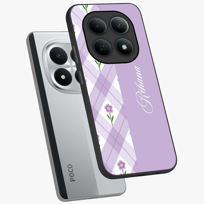 Purple Diamond Floral Glass Case displayed in angled mockup highlighting elegant purple flower design with decorative pattern.
