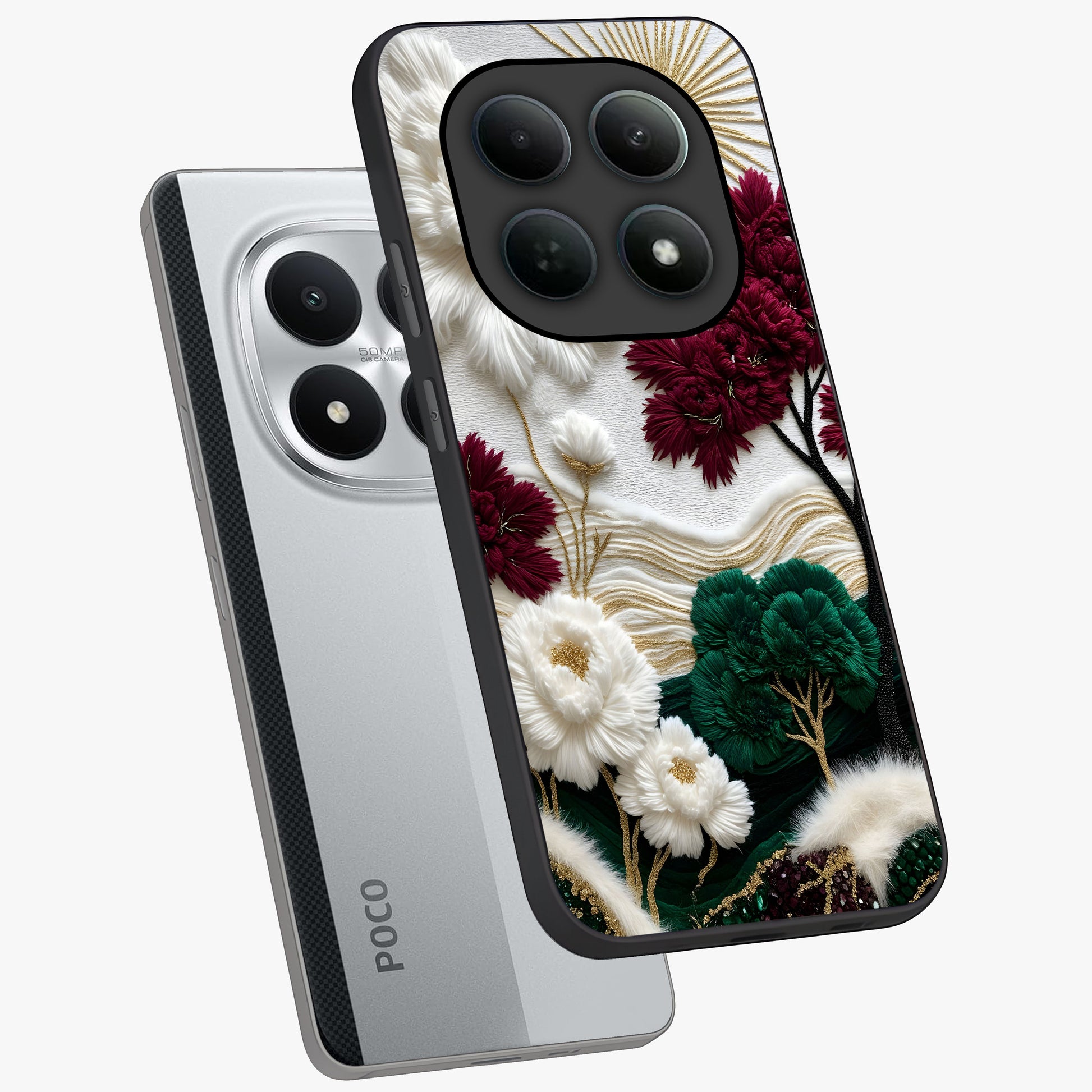 Radiant Bloom Elegance Glass Case displayed in angled mockup highlighting graceful floral design with radiant aesthetic style.