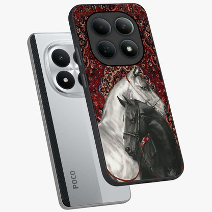 Regal Stallion Tapestry Glass Case displayed in angled mockup highlighting royal stallion design with decorative heritage aesthetic.
