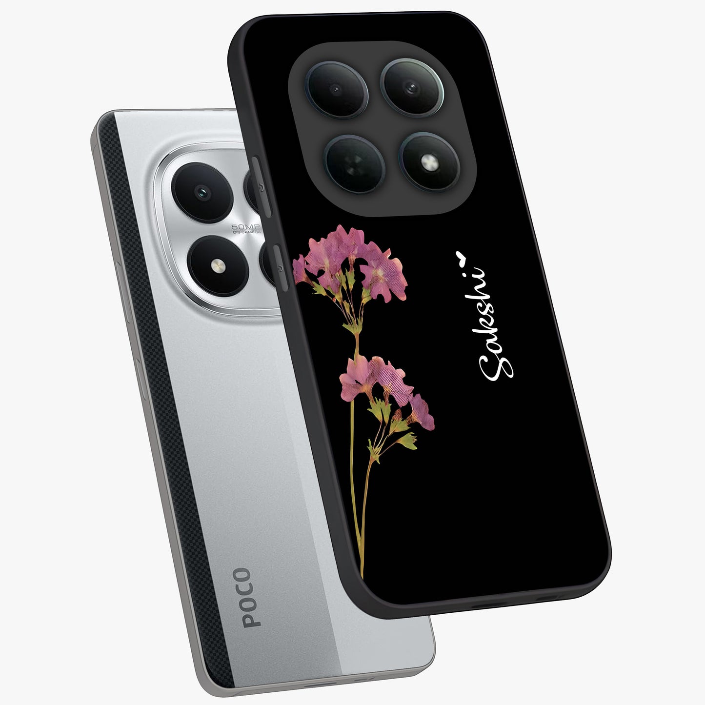 Riching Lavender Flower Custom Name Glass Case displayed in angled mockup highlighting delicate lavender flower design with custom name feature.