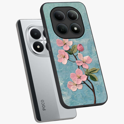 Threaded Blossom Breeze Glass Case displayed in angled mockup highlighting elegant floral design with soft aesthetic style.