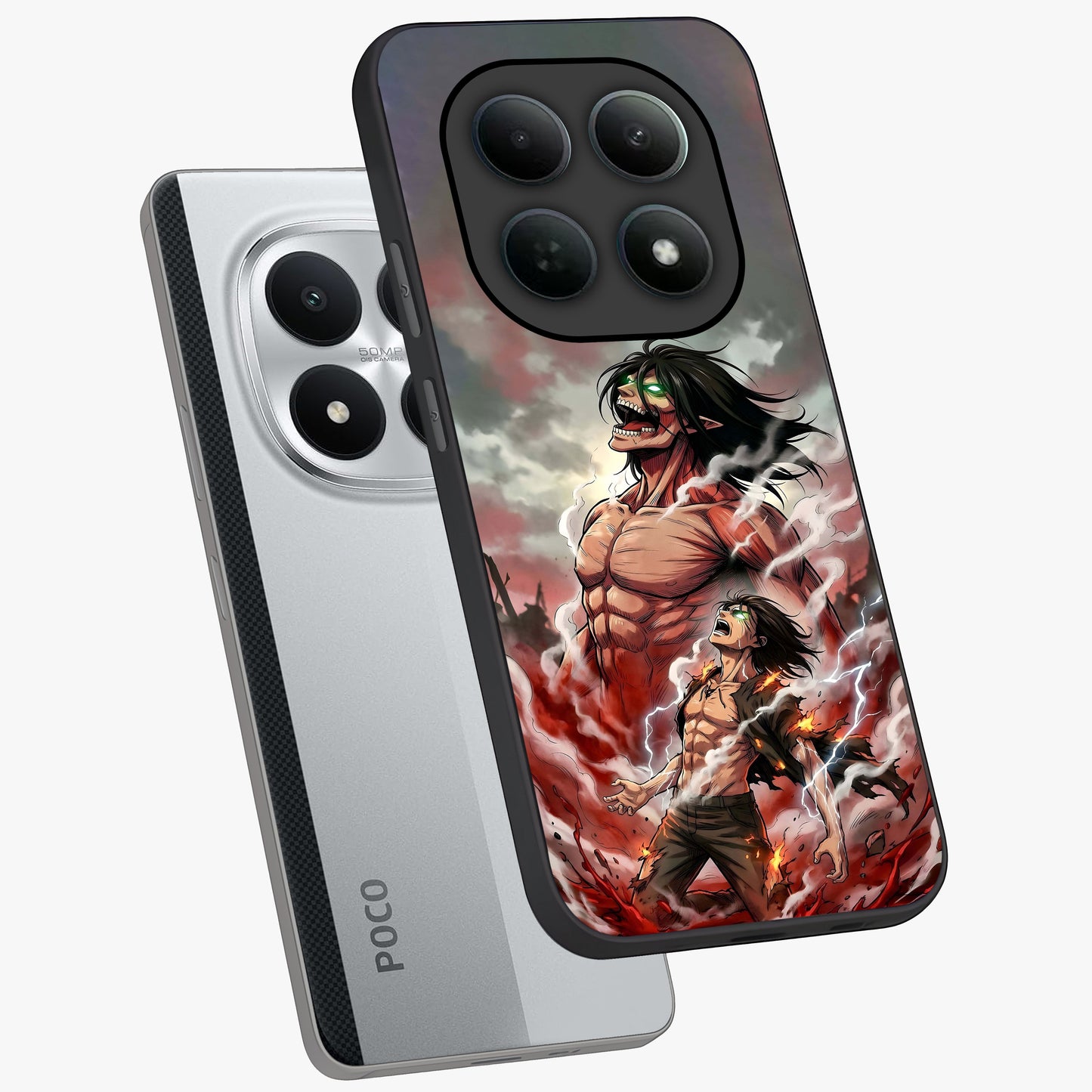 Titan Awakening Fury Glass Case displayed in angled mockup highlighting dramatic giant warrior design with bold anime aesthetic.