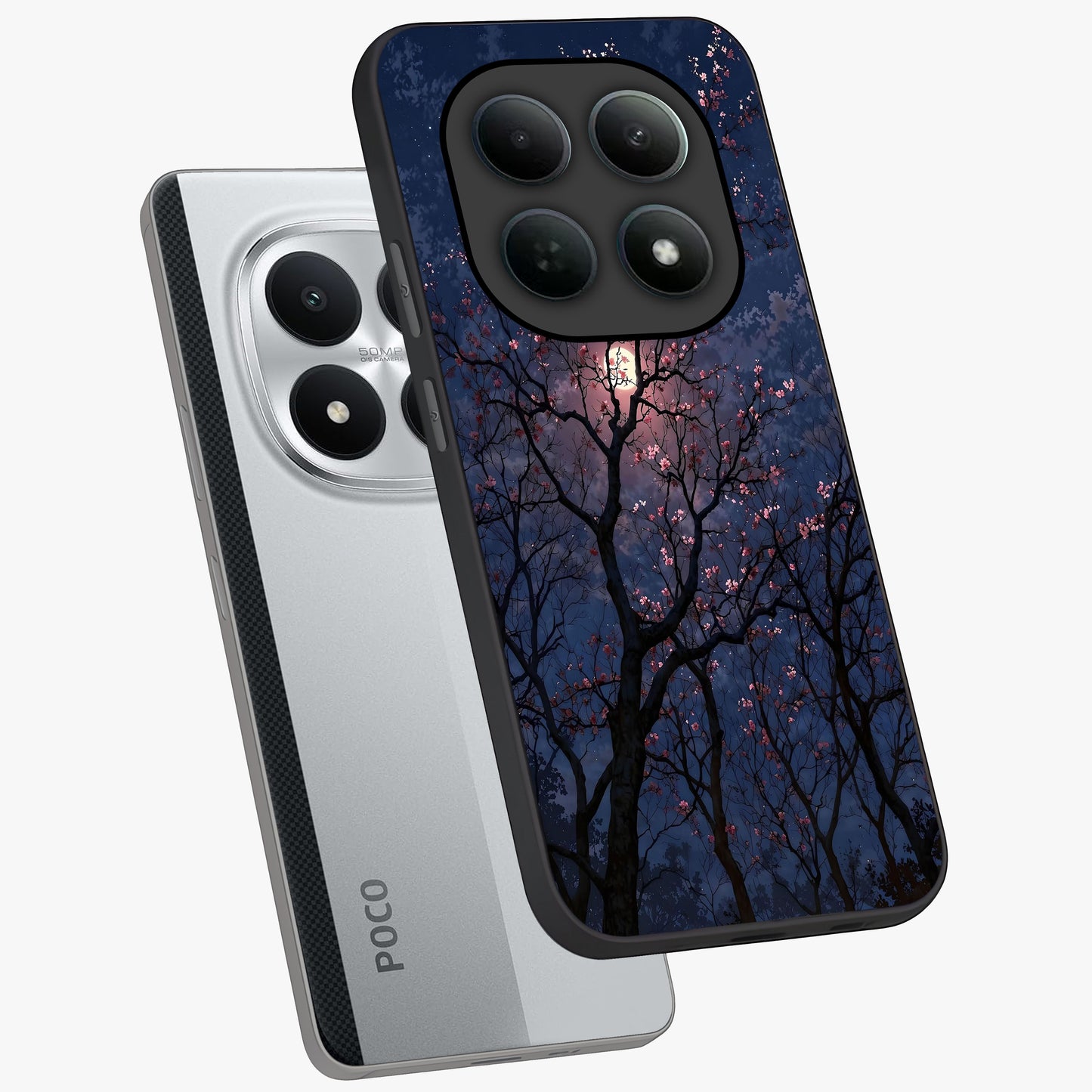 Twilight Sakura Serenade Glass Case displayed in angled mockup highlighting delicate sakura flower design with dreamy aesthetic.