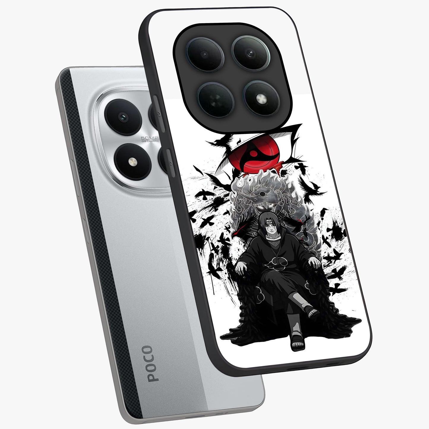 Uchiha Shadow Throne Glass Case displayed in angled mockup highlighting glowing aquatic design with celestial aesthetic.