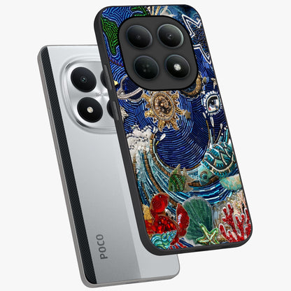 Universe Underwater Spark Glass Case displayed in angled mockup highlighting glowing aquatic design with celestial aesthetic.