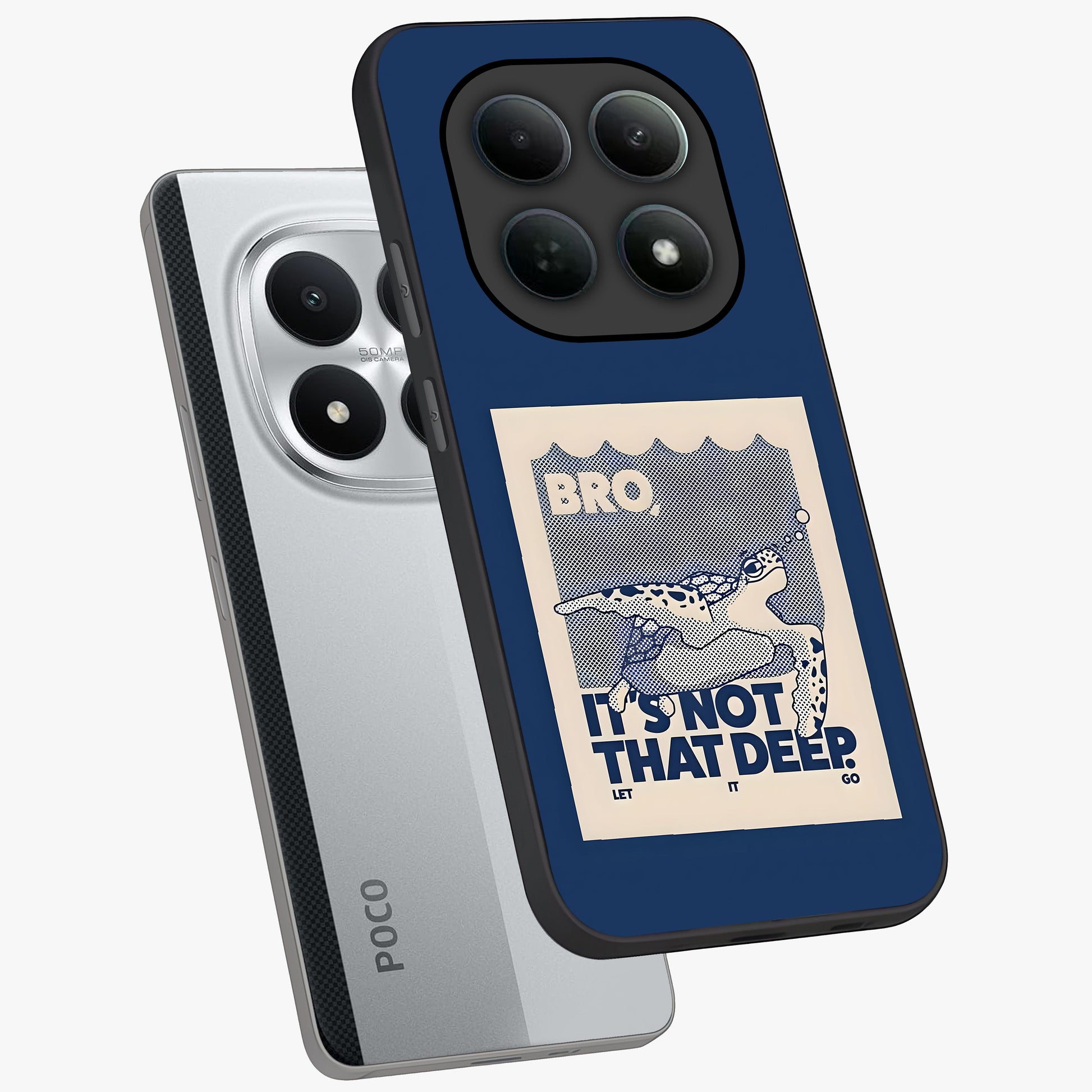 Worry Less Swim Glass Case displayed in angled mockup highlighting fun typography design with relaxed aesthetic style.