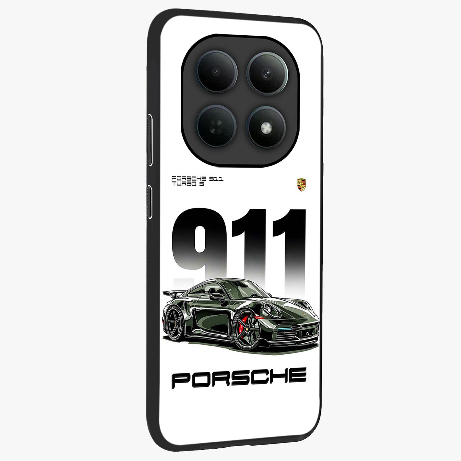 911 Turbo Dominance Glass Case upright perspective showcasing powerful racing design and modern automotive aesthetic.