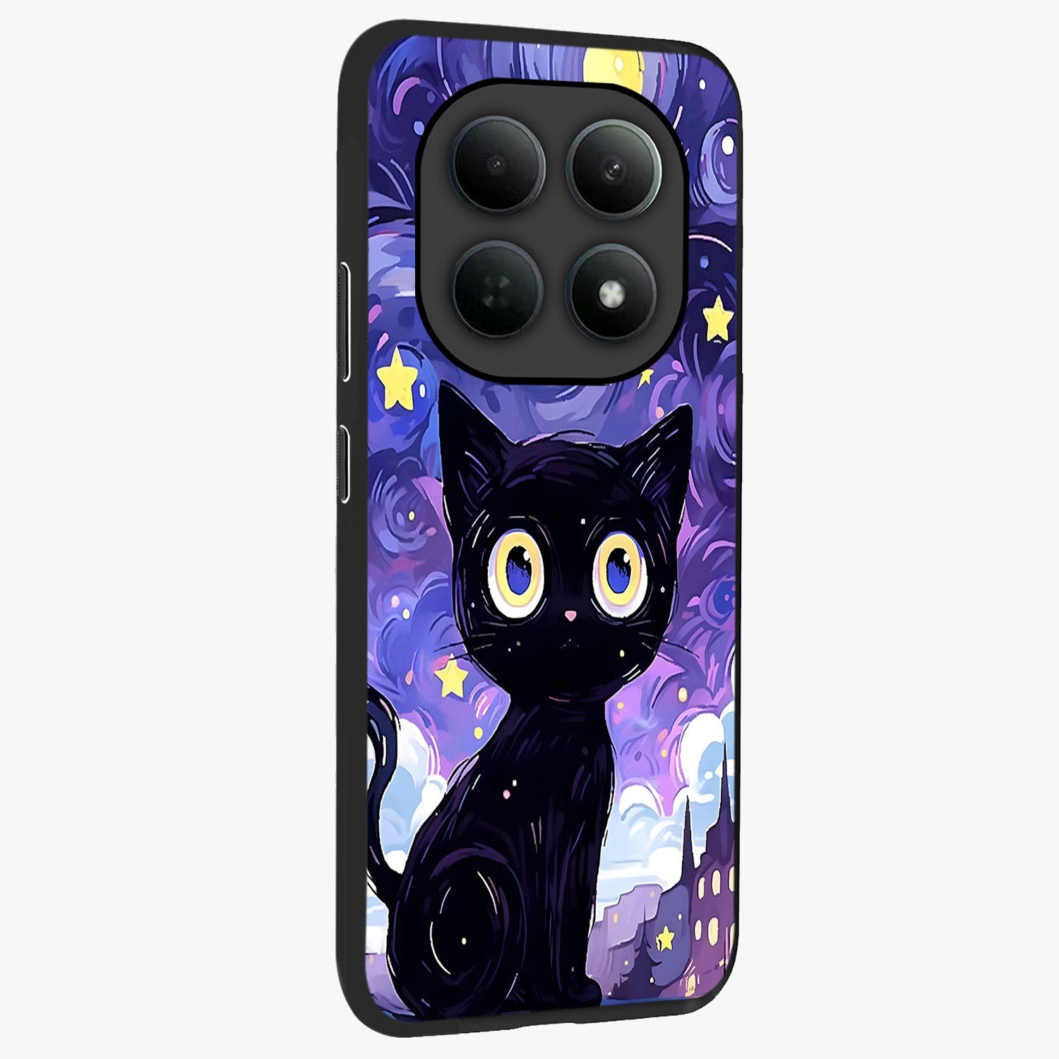 Abstract Cat Art Glass Case upright view showcasing creative feline illustration and aesthetic artistic style.