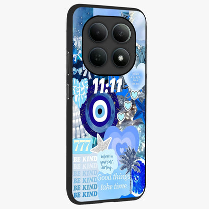 Aesthetic Be Kind Eye Glass Case upright view showcasing stylish eye illustration with positive message theme.