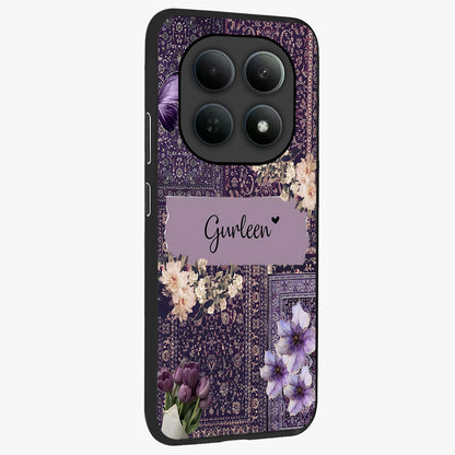 Antique Floral Whisper Custom Name Glass Case upright view showcasing delicate floral artwork with custom name feature.