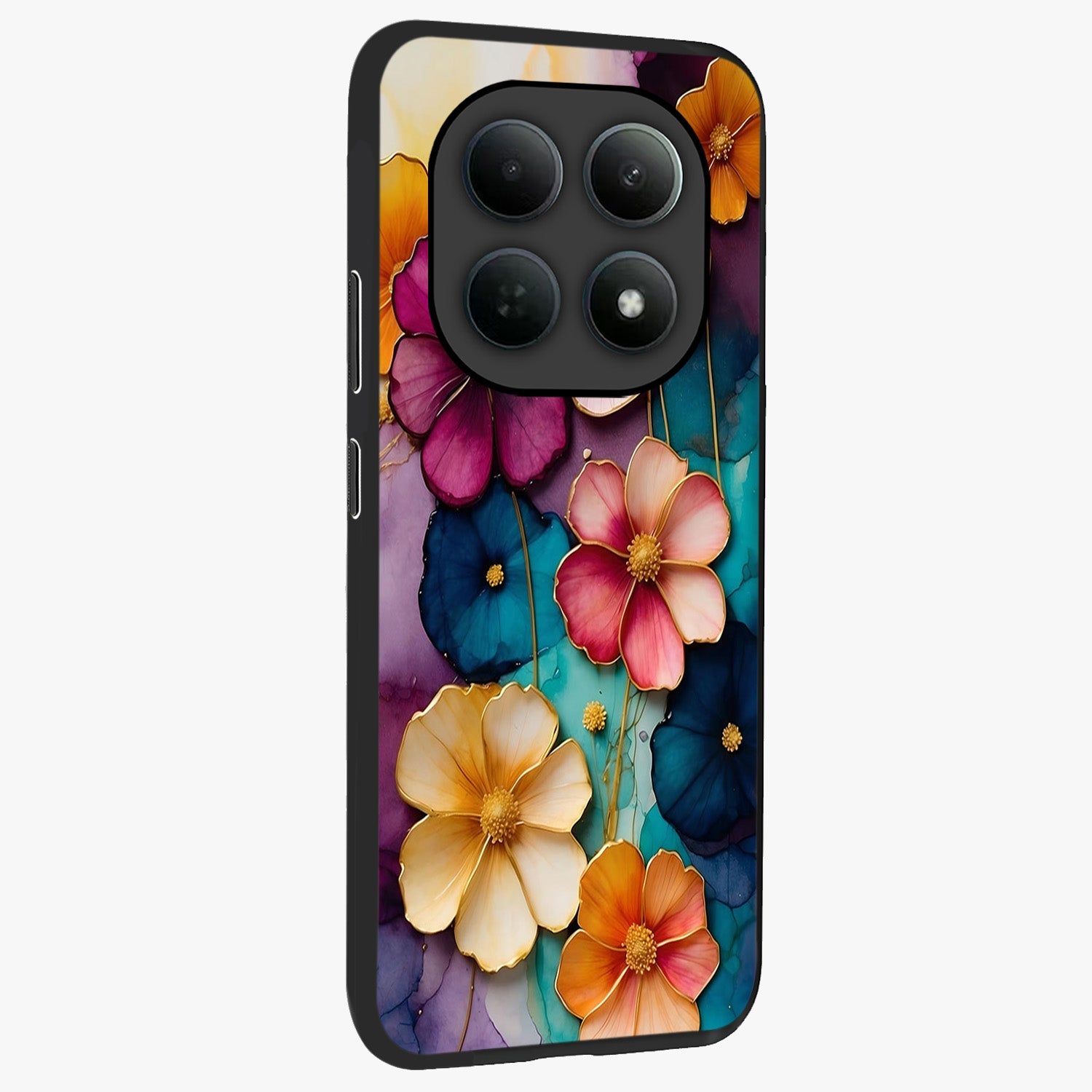 Artlyn Grace Flower Pattern Glass Case upright view showcasing graceful floral artwork with aesthetic botanical style.