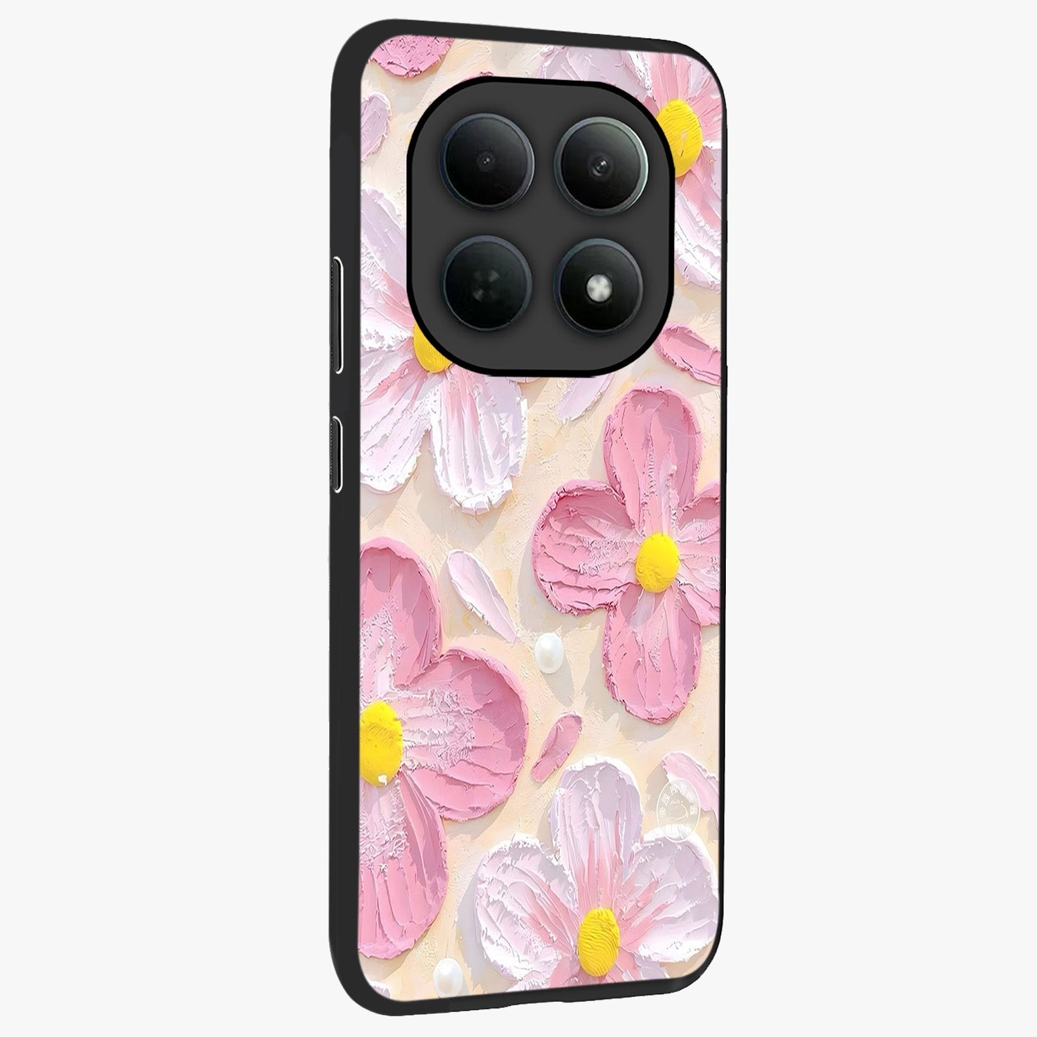 Blush Bloom Texture Glass Case upright view showcasing delicate blush floral texture with modern minimal style.