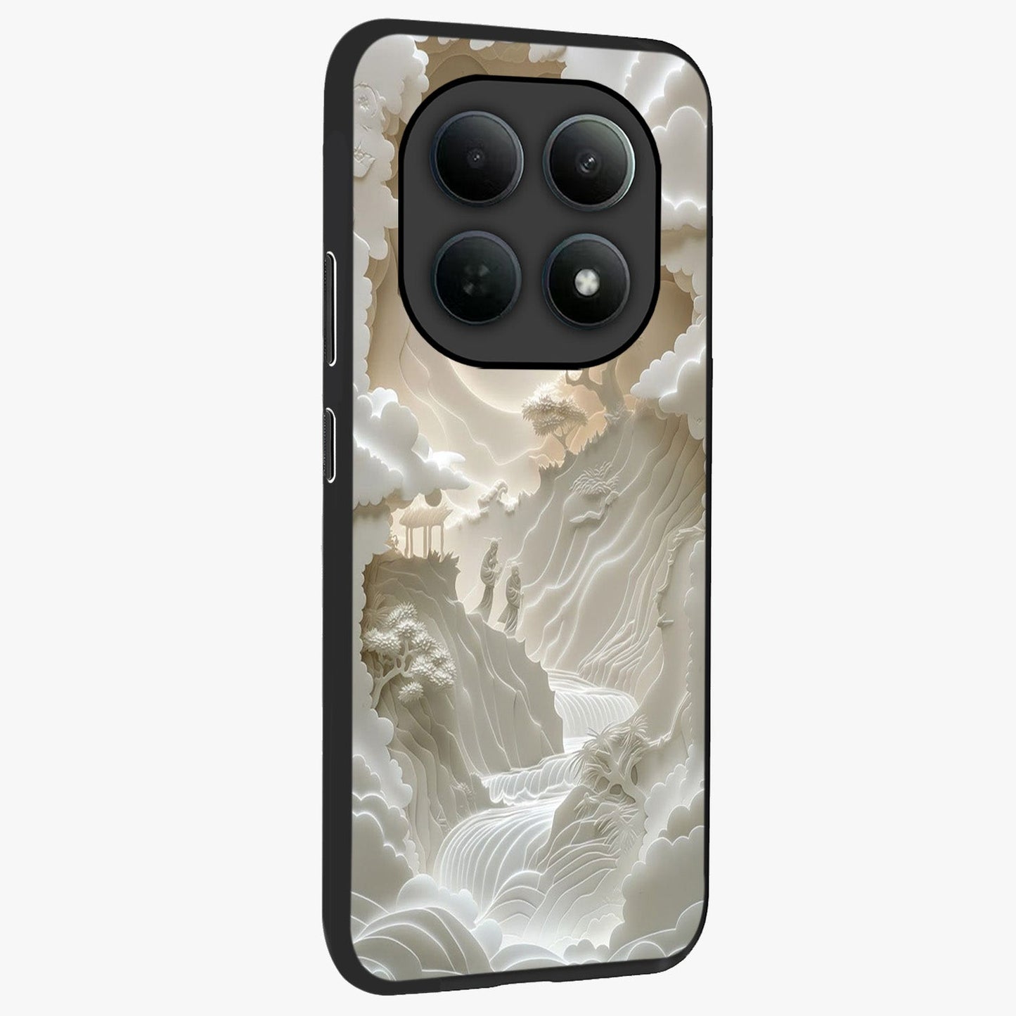 Celestial Origami Glass Case upright view showcasing creative origami artwork with modern celestial style.