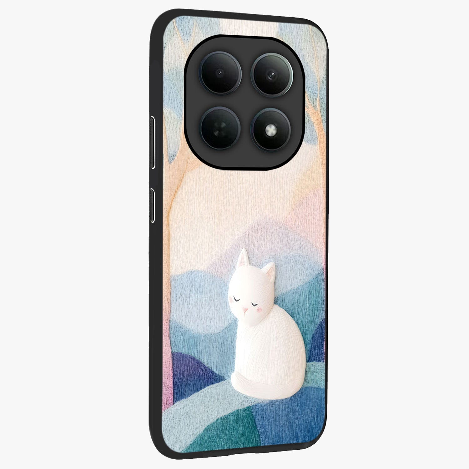 Cotton Dream Cat Glass Case upright view showcasing charming cat artwork with cozy dreamy theme.