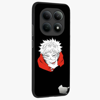 Crimson Chaos Smile Glass Case upright view showcasing expressive chaotic artwork with striking visual theme.