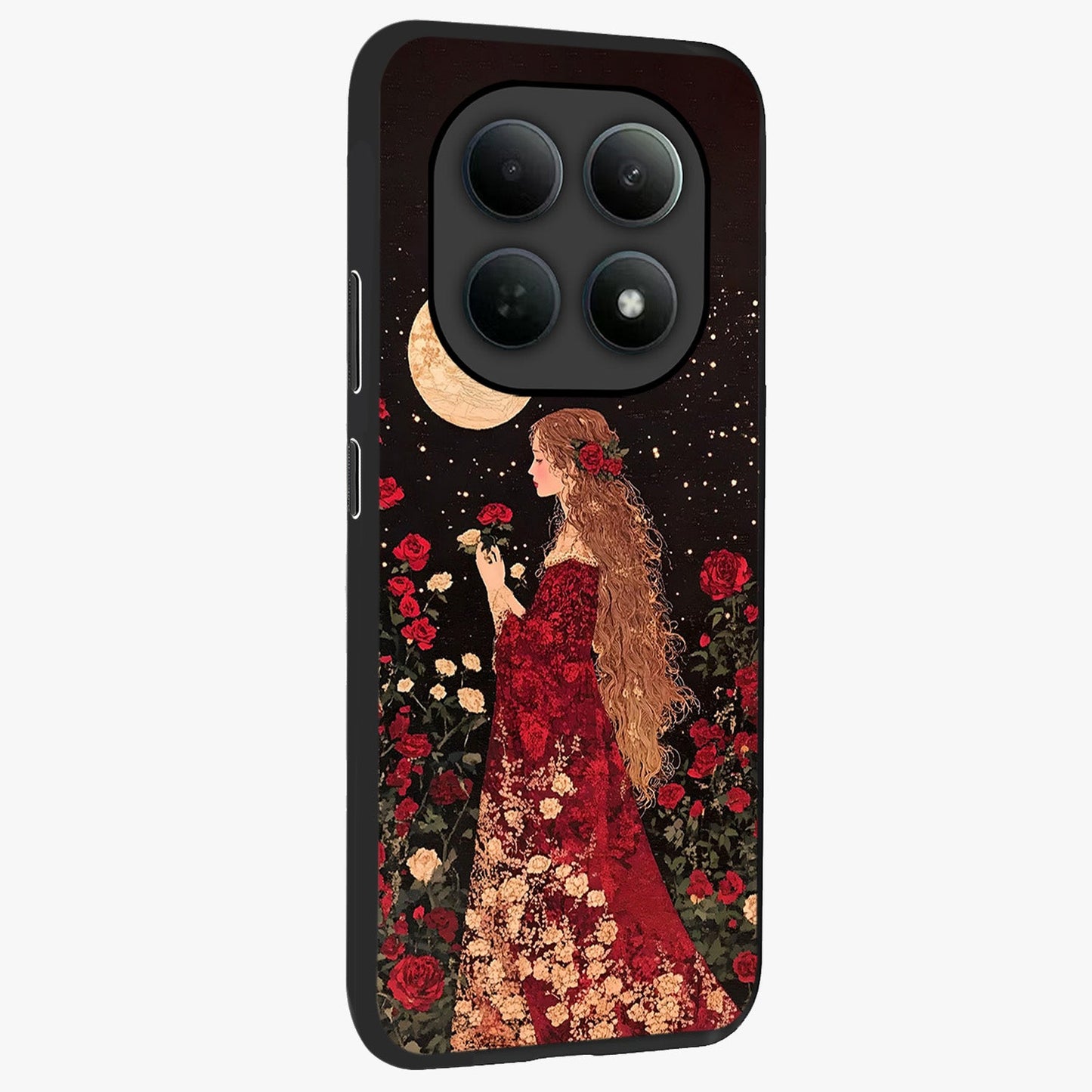 Crimson Dreams Glass Case upright view showcasing dreamy red toned artwork with modern aesthetic style.