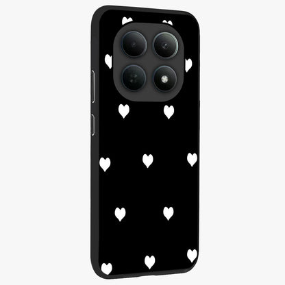 Cute And Simple White Hearts Glass Case upright view showcasing simple white hearts artwork with soft minimal theme.