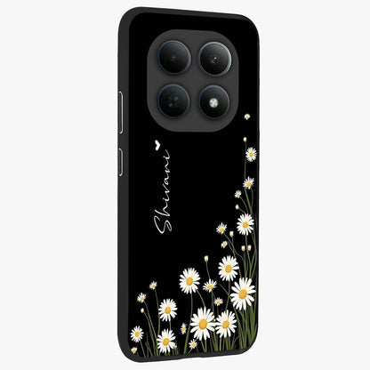 Daisy Cascade Custom Name Glass Case upright view showcasing elegant floral cascade design with personalized aesthetic.