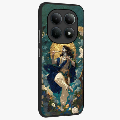 Divine Krishna Art Glass Case upright view showcasing divine Krishna artwork with sacred artistic theme.