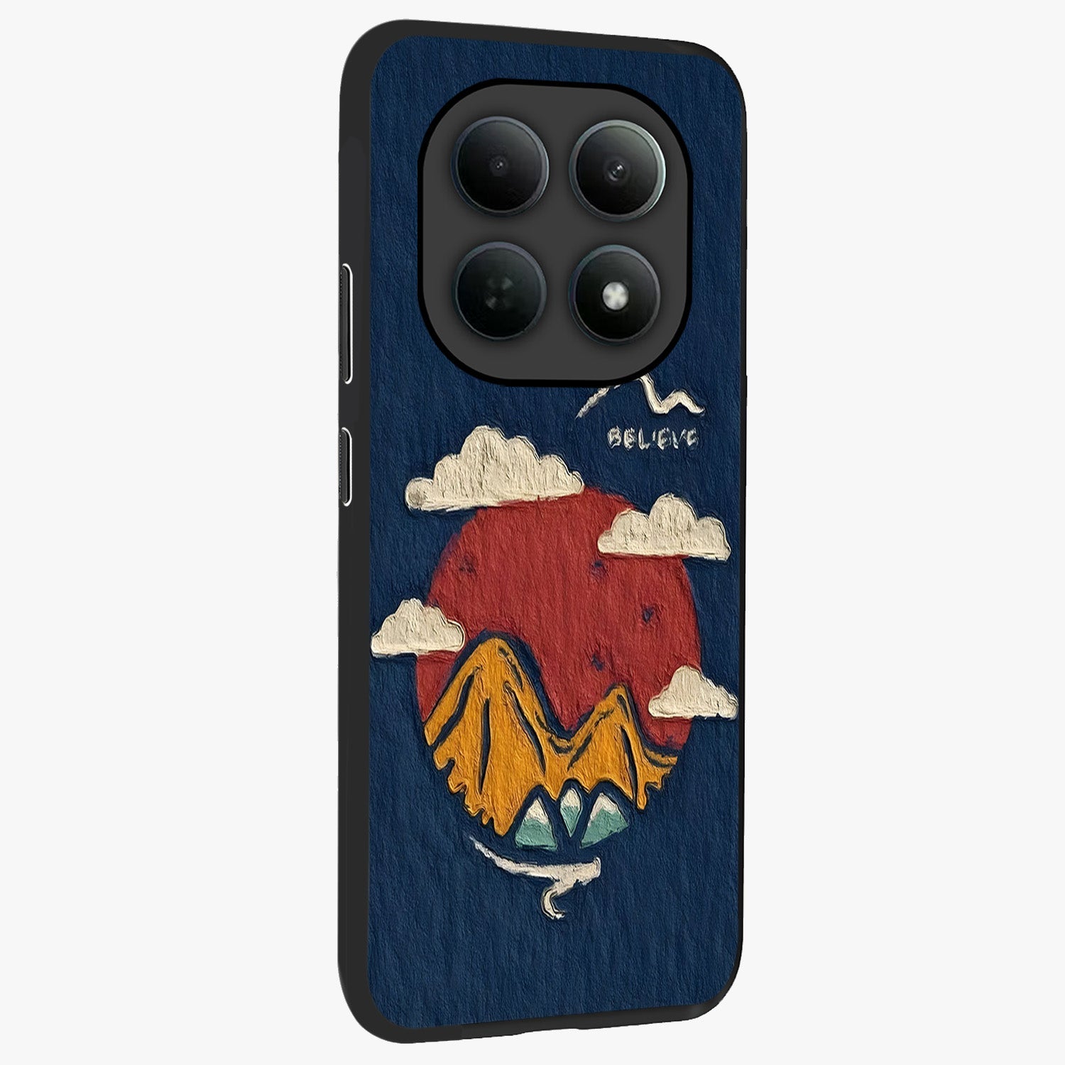 Dream Beyond Mountains Glass Case upright view showcasing beautiful mountain scenery with inspirational nature theme.