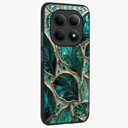 Emerald Leaf Glass Glass Case upright view showcasing fresh green leaf artwork with calming nature inspired style.