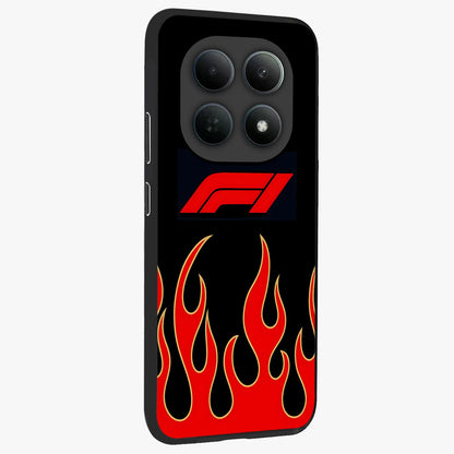 Fire F11 Glass Case upright view showcasing dynamic flame artwork with intense visual theme.