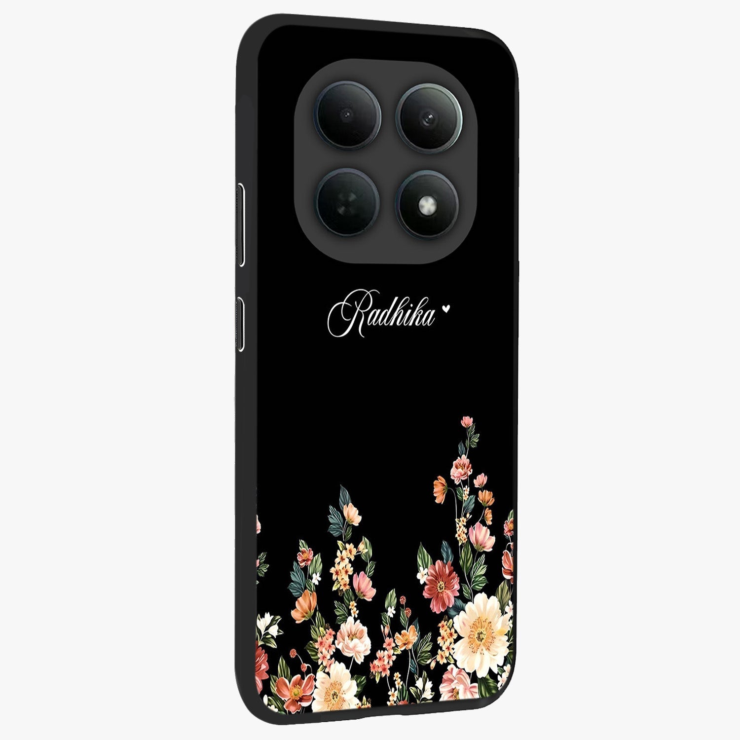 Floral Design With a Custom Personalized Name Glass Case upright view showcasing delicate floral artwork with personalized aesthetic style.