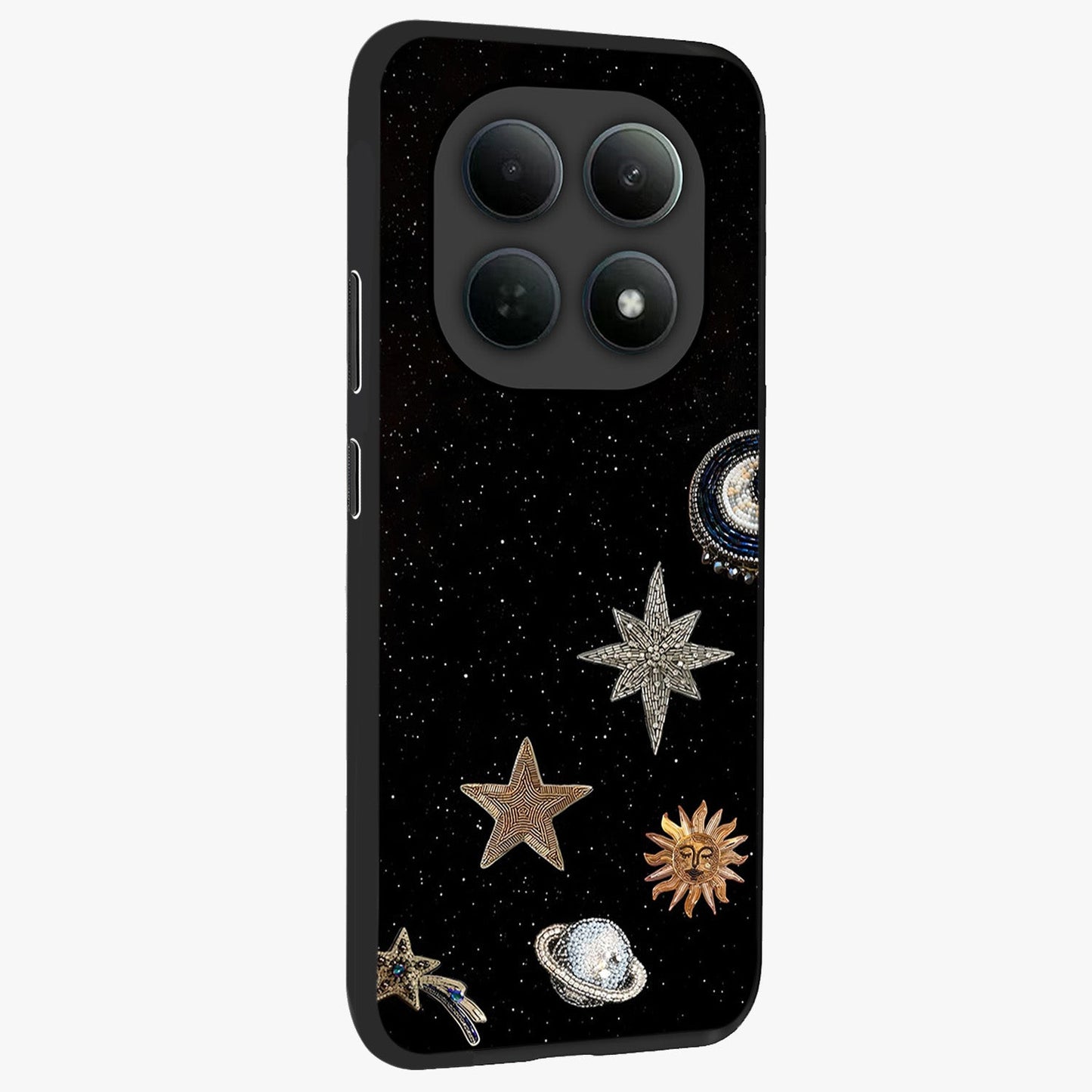 Galactic Charm Glow Glass Case upright view showcasing glowing cosmic charm artwork with magical celestial style.