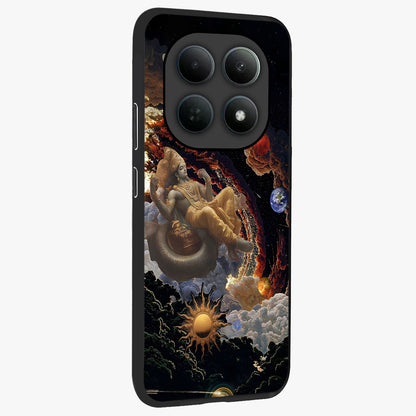 Galactic Divine God Glass Case upright view showcasing mystical divine artwork with dramatic cosmic theme.