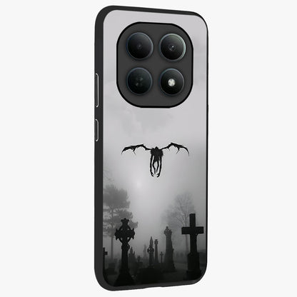 Graveyard Shadow Descent Glass Case upright view showcasing haunting graveyard artwork with dramatic dark theme.