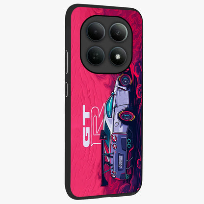 GT-R Car Pattern Glass Case upright view showcasing dynamic car pattern artwork with modern sports theme.