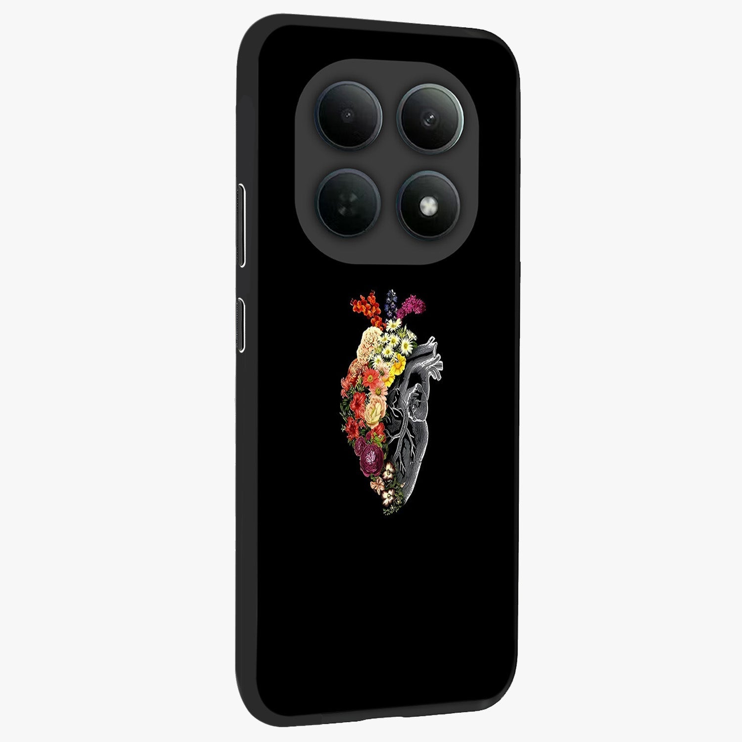 Heart With Flowers Glass Case upright view showcasing decorative heart and floral artwork with sweet romantic theme.