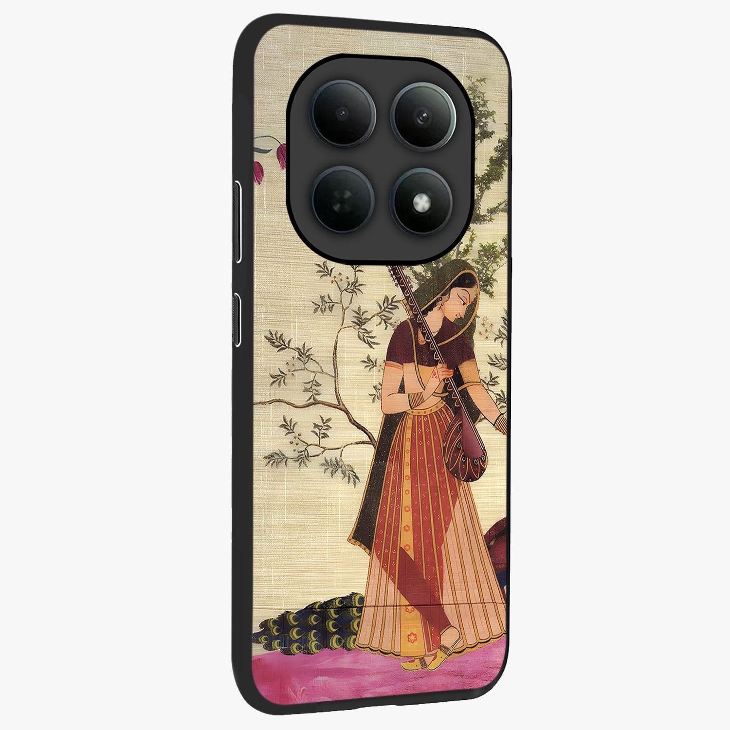 Lady With Veena Art Glass Case upright view showcasing classical veena artwork with traditional artistic theme.