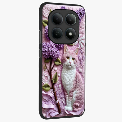 Lavender Cat Whimsy Glass Case upright view showcasing charming cat artwork with whimsical lavender theme.