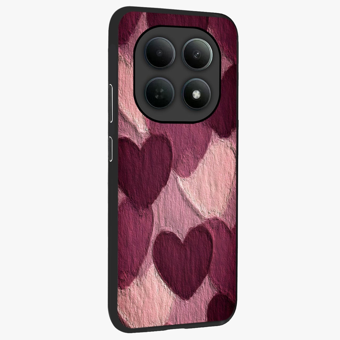 Layered Paper Hearts Glass Case upright view showcasing decorative layered heart artwork with sweet love theme.