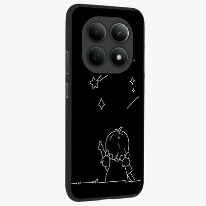 Line Art Girl With Shooting Stars Glass Case upright view showcasing delicate shooting stars artwork with minimal artistic theme.
