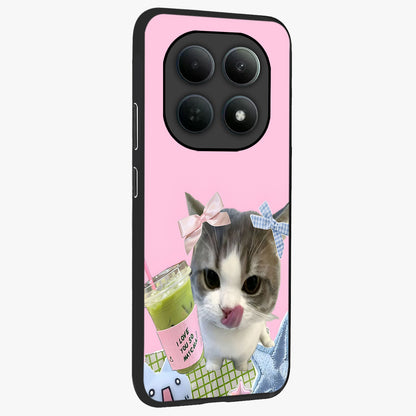 Love Matcha Cat Glass Case upright view showcasing adorable cat artwork with charming matcha themed design.