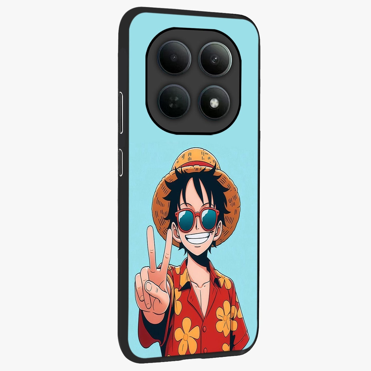 Luffy Summer Anime Vibe Glass Case upright view showcasing dynamic anime artwork with bright adventurous theme.