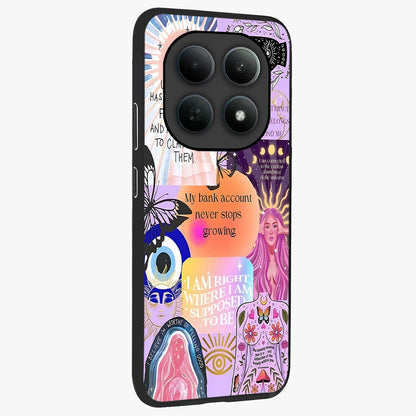 Manifestation Collage Glass Case upright view showcasing artistic manifestation themed artwork with creative style.